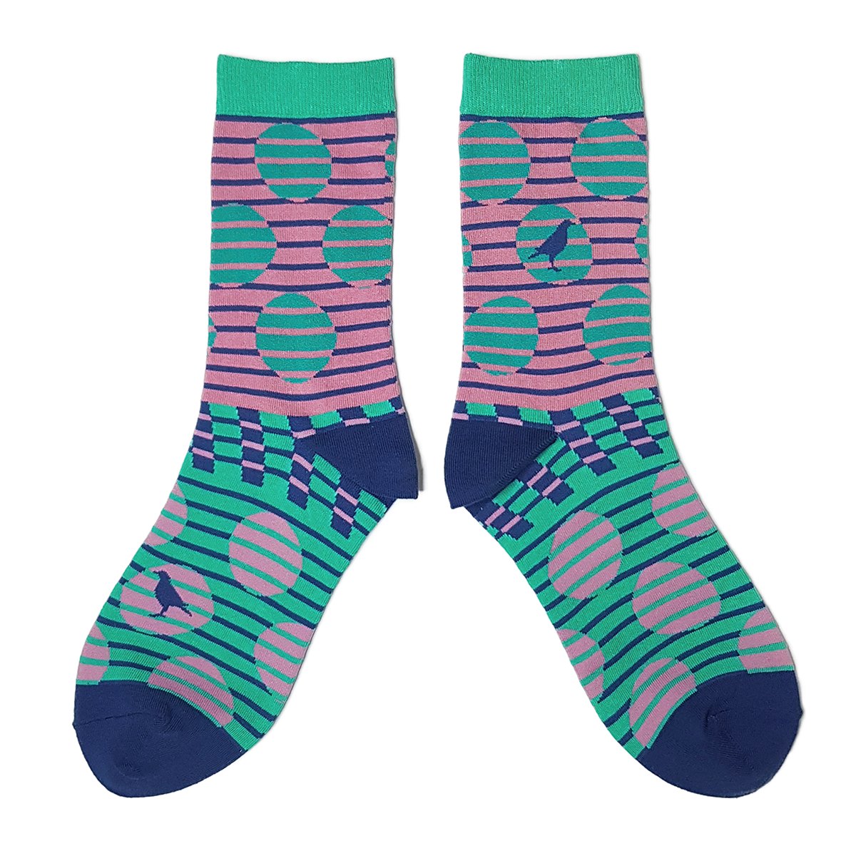 【Yu Square】コットンソックス Striped Dots（green/purple）