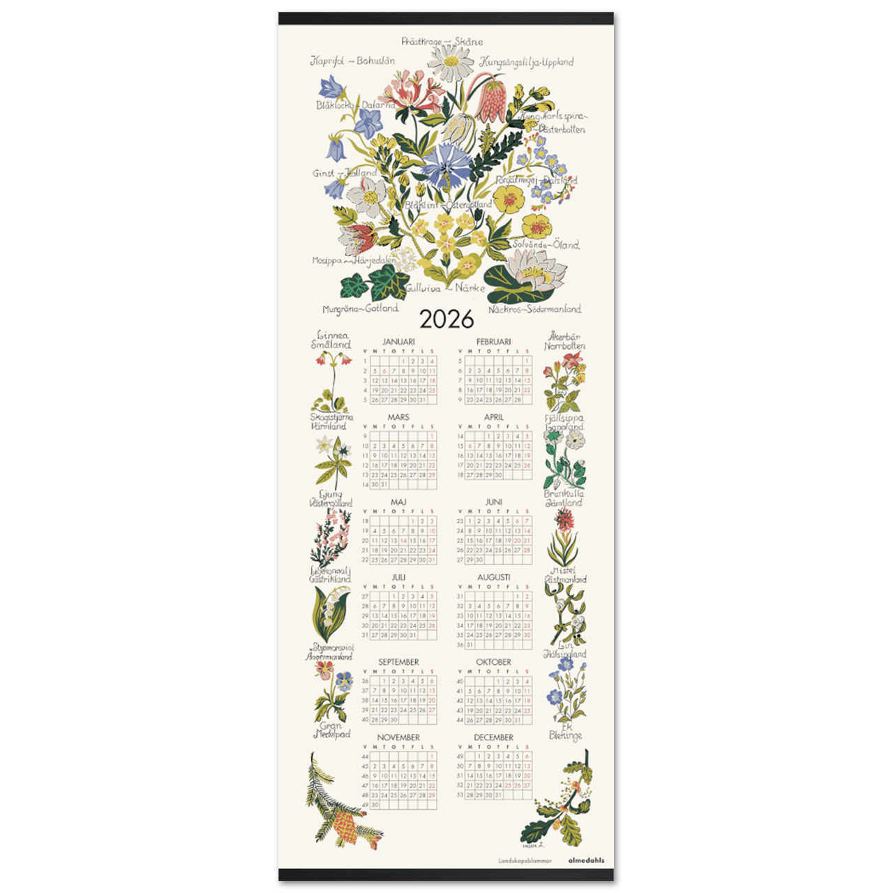 【almedahls】アルメダールス　2026カレンダー・スウェーデンフラワー