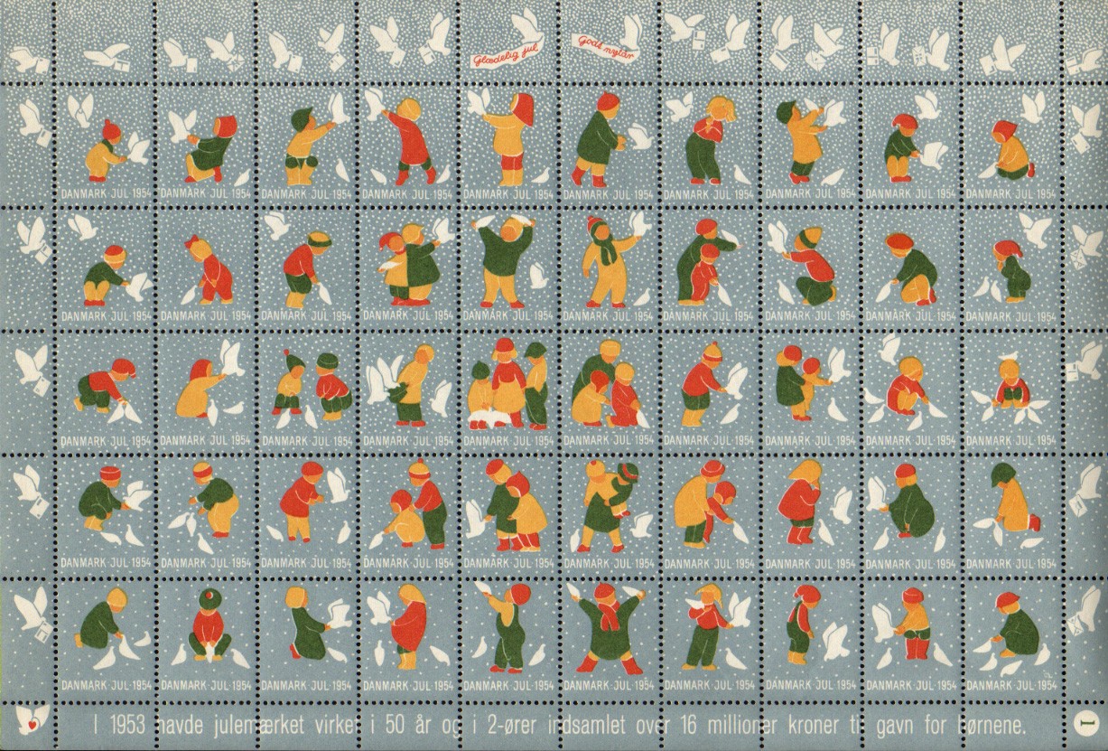 北欧デンマーク クリスマスシール（1954年／1シート50枚）
