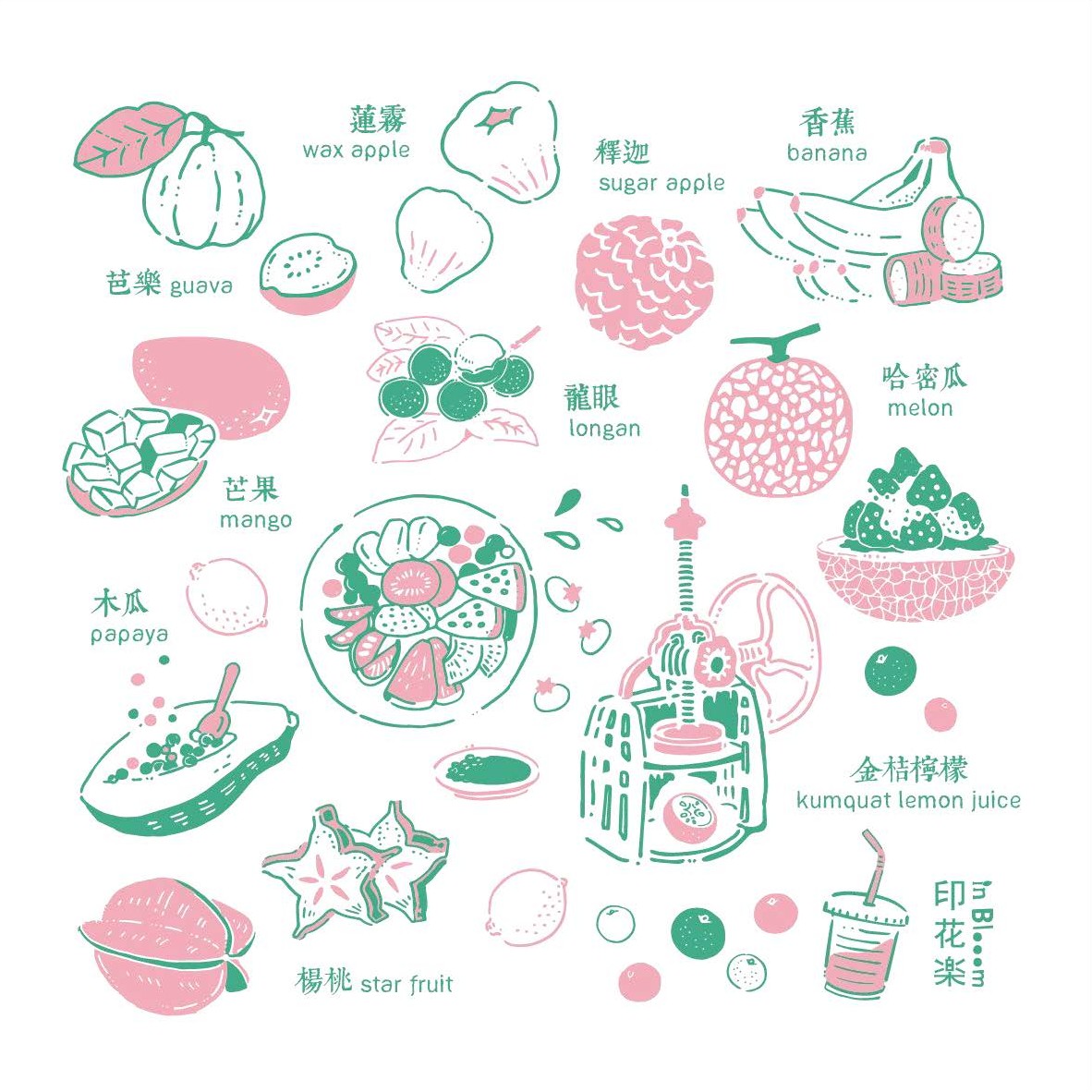【印花楽/in Blooom】ハンカチ・おいしい台湾フルーツ / グリーンピンク